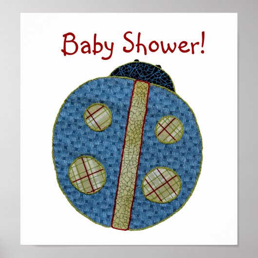 Poster Style champêtre Baby shower Ladybug bleu (Devant)