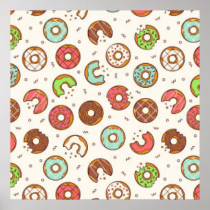 Poster Style coloré de Motif de beignets rétro