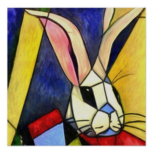 Poster Style d'art Abstrait géométrique de lapin à longue (Devant)