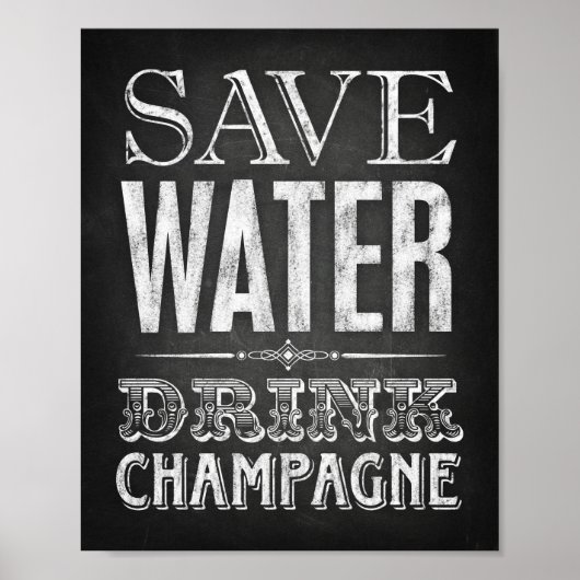 Poster Style de chalk SAVE EAU BOIRE CHAMPAGNE SIGNE impr (Devant)