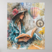 Poster Style de collage de lecture de fille (Devant)