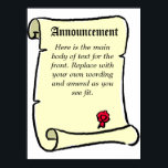 Poster Style de défilement Faire-part<br><div class="desc">Image officielle de style défilement avec votre propre choix de libellé. Conception de parchemin à effet Vellum qui a l'air d'un vieux mode et a un joint incorporé. Joli style d'illustration pour la bordure.</div>