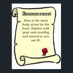 Poster Style de défilement Faire-part<br><div class="desc">Image officielle de style défilement avec votre propre choix de libellé. Conception de parchemin à effet Vellum qui a l'air d'un vieux mode et a un joint incorporé. Joli style d'illustration pour la bordure.</div>