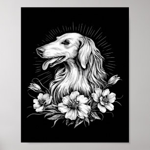 Poster Style de tatouage Amoureux des chiens de Borzoi ré