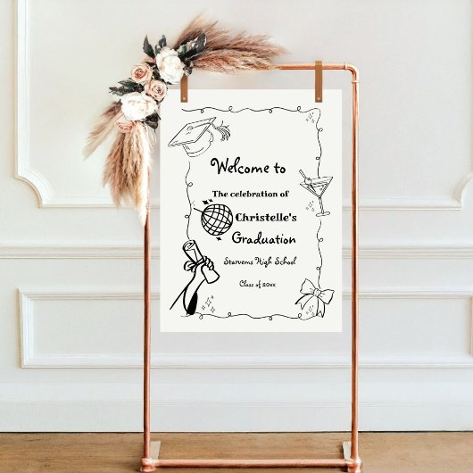 Poster Style Doodles Main Draduation Party bienvenue