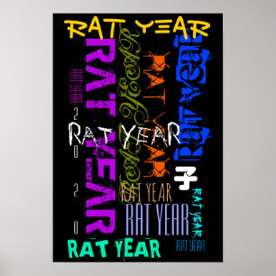 Poster Style Graffiti répétitif Rat métal Année 2020 P
