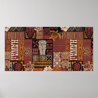Poster Style hawaïen motif tribal tissu patchwork
