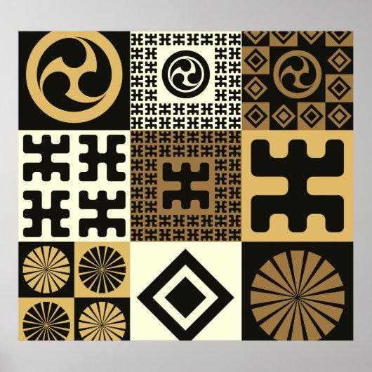 Poster Style japonais, or noir sans couture motif. (Devant)