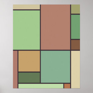 Poster Style Mondrian Art géométrique Abstrait Tons Terre