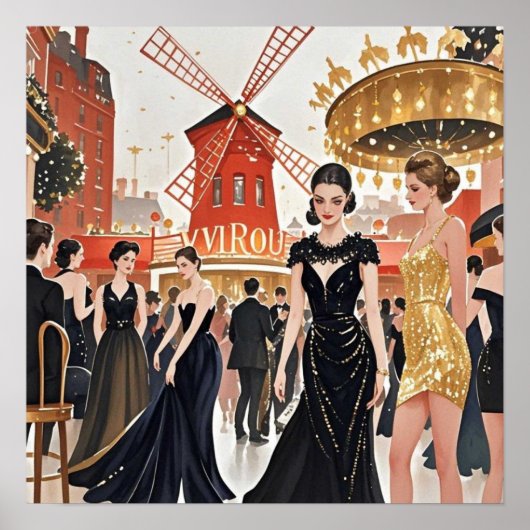 Poster Style Moulin rouge, noir et or, Luxe riche (Devant)