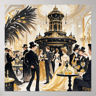 Poster Style Moulin rouge, noir et or, Luxe riche