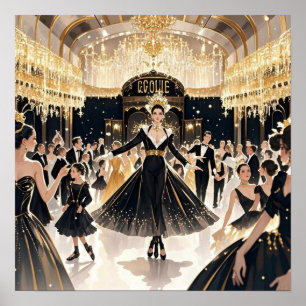 Poster Style Moulin rouge, noir et or, Luxe riche