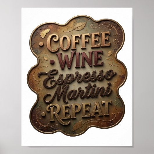 Poster Stylé Or CAFÉ VIN MARTINI EXPRESSO RÉPÉTER (Devant)