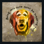Poster Style Pop Art Golden Retriever<br><div class="desc">Cette affiche de style pop art Golden Retriever présente un Golden Retriever dans les tons d'automne vert, jaune, orange, marron avec une citation de chien : Etre ce mignon doit être un ruff monstrueux. Cette affiche amusante et ludique ajoutera une pop de couleur à votre chambre. C'est l'accent parfait pour...</div>
