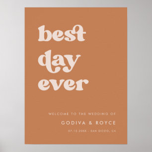 Poster Style rétro Brown Best Day Ever Mariage Bienvenue