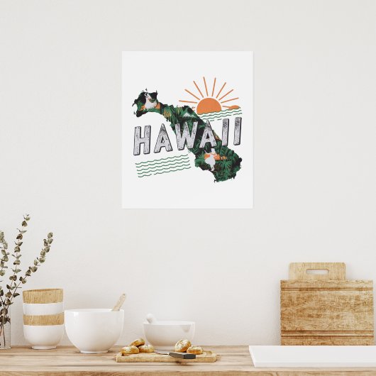 Poster Style rétro Hawaii Silhouette (Cuisine)