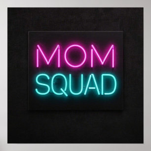 Poster Style rétro ‘Mom Squad’ néon rose et turquoise