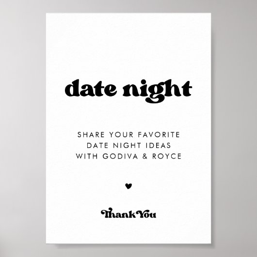 Poster Style rétro noir & blanc Date nuit idées signe (Devant)