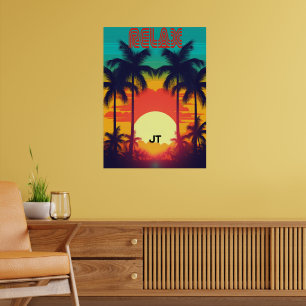 Poster Style Retro Sunset Tropical 80s