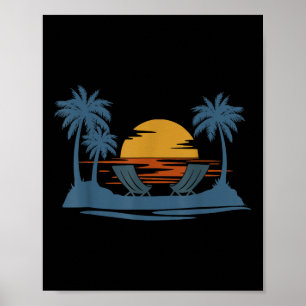 Poster Style Rétro Tropical Vintage Sunset Beach Palm Tre