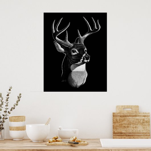 Poster Style Scratchboard de tête de cerf (Cuisine)