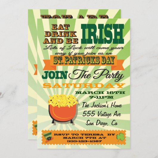 Poster Style St. Patrick's Day Party Invitation (Devant / Derrière)