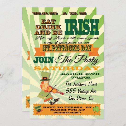 Poster Style St. Patrick's Day Uitnodiging (Voorkant / Achterkant)