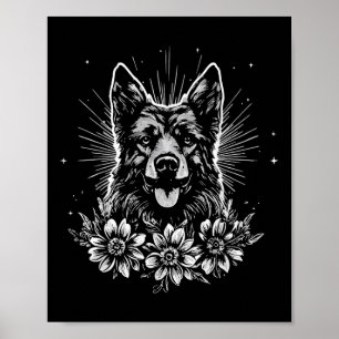 Poster Style tatouage Lover Allemand Berger Retro Chien