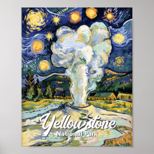 Poster Style Van Gogh Yellowstone Old Faithful Vintage