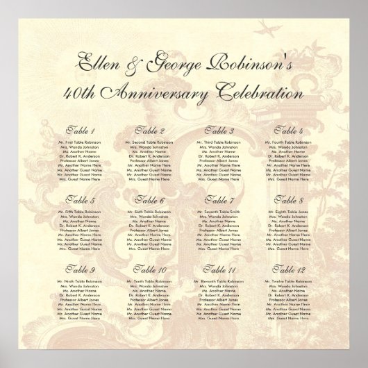 Poster Style vintage Anniversaire Table Plan de siège (Devant)