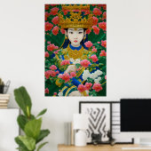 Poster Style vintage Asiatique Abstraite fille avec fleur (Bureau à domicile)