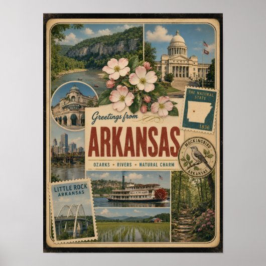 Poster Style Vintage Authentique de l'Arkansas (Devant)