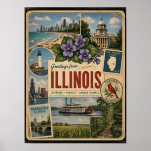 Poster Style Vintage Authentique de l'Illinois