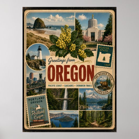Poster Style Vintage Authentique de l'Oregon (Devant)
