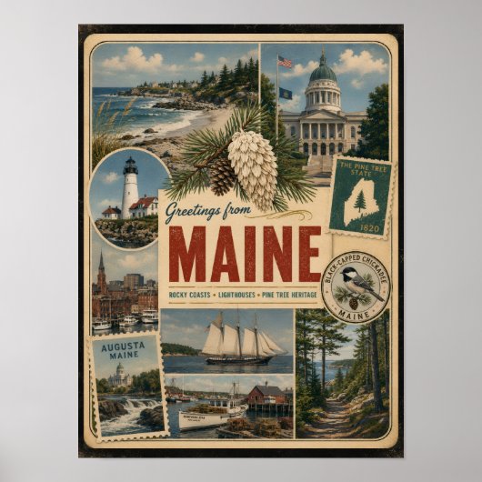 Poster Style Vintage Authentique du Maine (Devant)