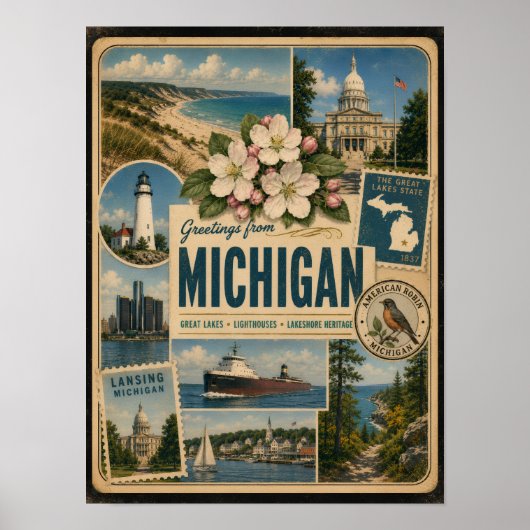 Poster Style Vintage Authentique du Michigan (Devant)