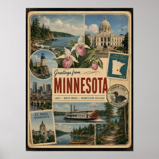 Poster Style Vintage Authentique du Minnesota (Devant)