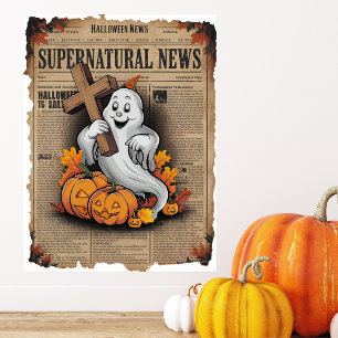 Poster Style vintage Halloween journal Cross Ghost