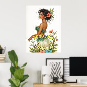 Poster Style vintage Hawaii Voyage Honolulu Hula Girl (Bureau à domicile)