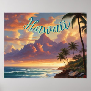 Poster Style vintage Hawaiian Travel Honolulu Mid-Pacific