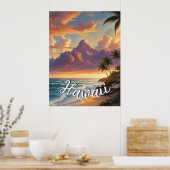 Poster Style vintage Hawaiian Travel Honolulu Mid-Pacific (Cuisine)