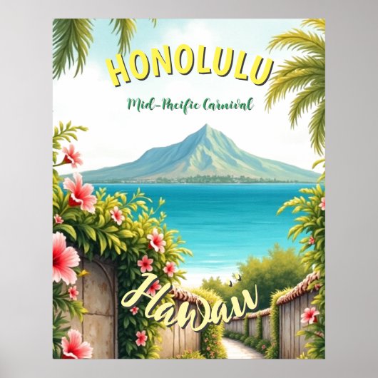 Poster Style vintage Hawaiian Travel Honolulu Mid-Pacific (Devant)