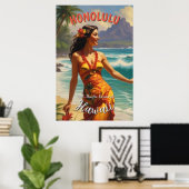Poster Style vintage Hawaiian Travel Honolulu Mid-Pacific (Bureau à domicile)