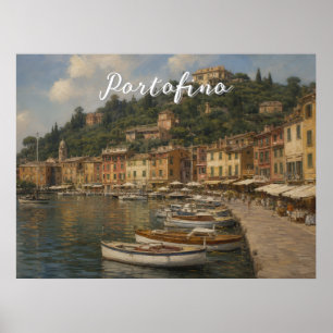 Poster Style Vintage Portofino Gênes Italie