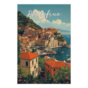 Poster Style Vintage Portofino Gênes Italie