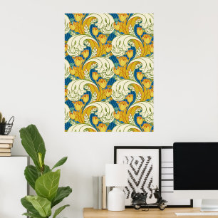 Poster Style William Morris Tulp Tissu Floral sarcelle et