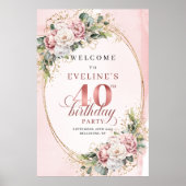 Poster Stylish Boho Blush Pink Floral 40 Birthday Welcome (Devant)
