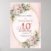 Poster Stylish Boho Rose Clair Végétal 40e Anniversaire (Devant)