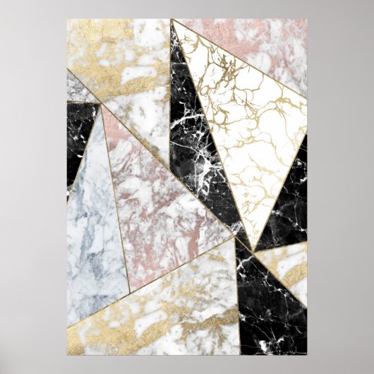Poster Stylish faux rose gold black luxury marble (Devant)