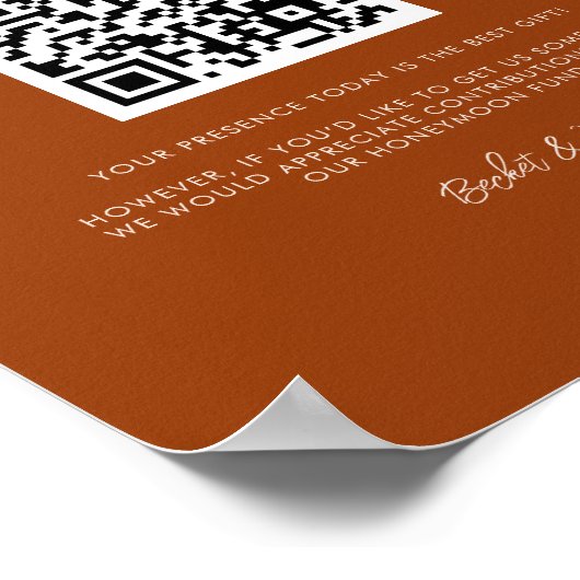 Poster Stylish retro Burnt Orange Honeymoon fund Code QR (Coin)
